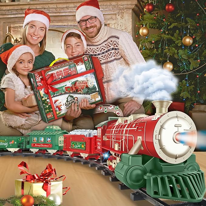 Train Set - Train Set for Toddlers w/Music Light & Smoke, Christmas Train Sets for Around The Tree, Train Toys for Kids 4-7, Christmas Train for 3 4 5 6 7 8 Year Old Boys Girls Kids Birthday Gift