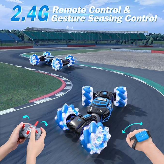 Powerextra Remote Control Car, Gesture Sensing RC Stunt Car with Lights & Dance, Toy for Kids Aged 6-12