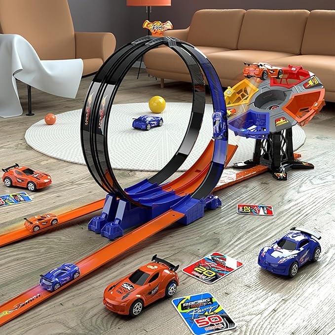 Race Track Sets, Two-Player Competitive Car Race Track Toys for Kids, 2 High Speed Race Cars, 360° Loop Track Car Toys for Boy Girls Christmas Birthday Gift (B Race Car Set)