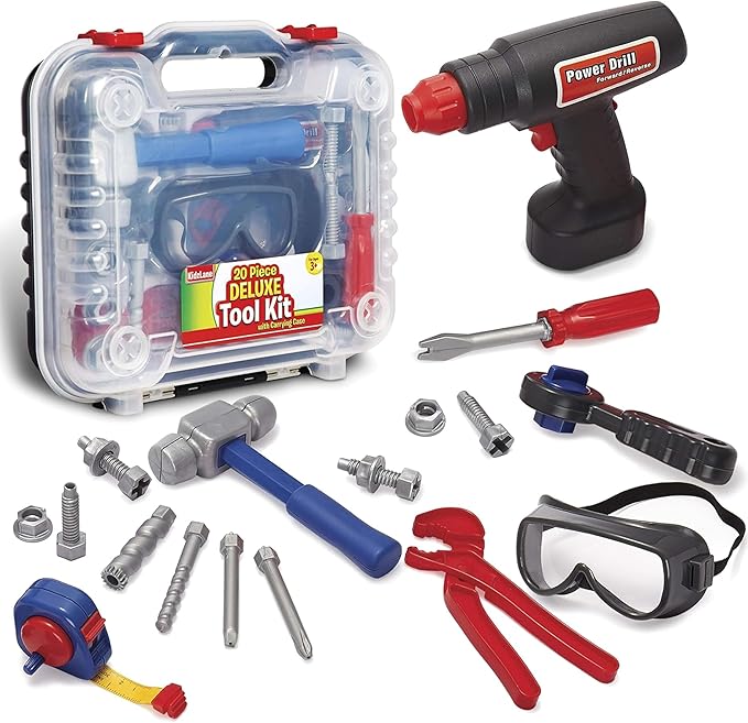 Kidzlane Tool Set for Toddlers and Kids - 20pcs Toy Tools with Electronic Cordless Drill and Tool Box - Tool Box for Kids, Toddler Boys and Girls - Kidzlane Tool Set 19 Pieces - Play Tool Kit