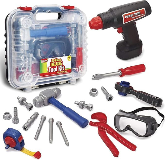 Kidzlane Tool Set for Toddlers and Kids - 20pcs Toy Tools with Electronic Cordless Drill and Tool Box - Tool Box for Kids, Toddler Boys and Girls - Kidzlane Tool Set 19 Pieces - Play Tool Kit
