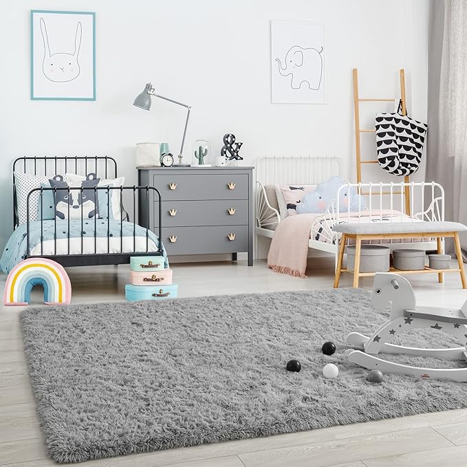 Ompaa Fluffy Rug, Super Soft Fuzzy Area Rugs for Bedroom Living Room - 6' x 9' Large Plush Furry Shag Rug - Kids Playroom Nursery Classroom Dining Room Decor Floor Carpet, Grey