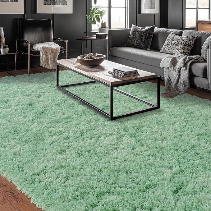Super Fluffy Rug for Bedroom, Modern Shag Sage Green Area Rugs, Soft and Cozy Plush Carpet for Kids,Girls Boys and Teen Decorations for Living Room Dorm Nursery Classroom, 4x6 Feet Light Green