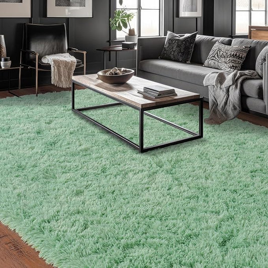 Super Fluffy Rug for Bedroom, Modern Shag Sage Green Area Rugs, Soft and Cozy Plush Carpet for Kids,Girls Boys and Teen Decorations for Living Room Dorm Nursery Classroom, 4x6 Feet Light Green