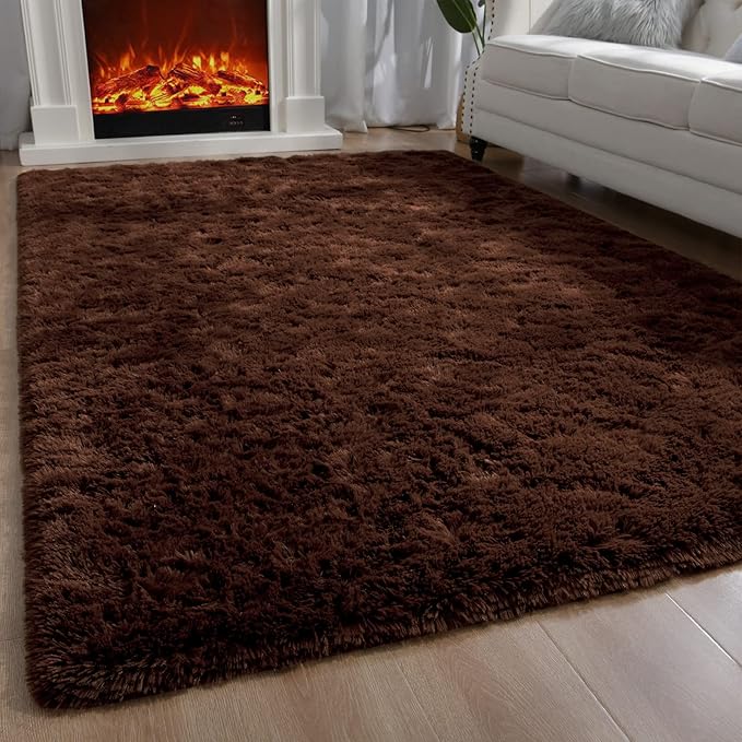 Ompaa Fluffy Area Rugs, Super Soft Shaggy Rug Fuzzy Long Fur Carpets for Bedroom Living Room Decor, 5 x 8 Feet Brown
