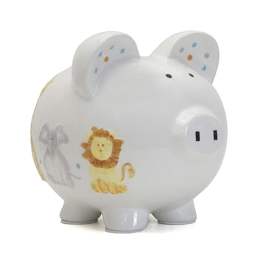 Child to Cherish Ceramic Piggy Bank for Boys, Sweet Safari