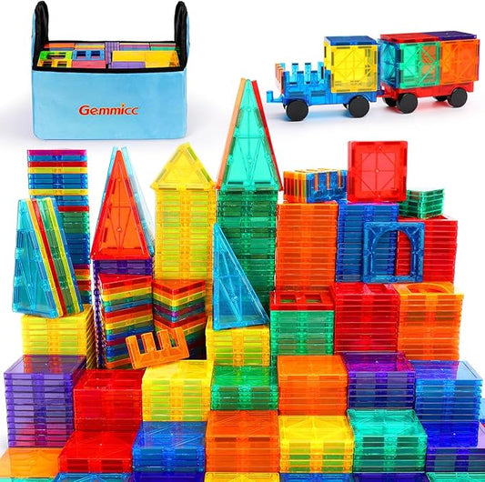 Gemmicc Magnetic Tiles, 126 PCS + Storage Case, STEM Building Blocks Magnet Toys for Kids,Educational Building Toy Stacking Blocks for Boys Girls,Huge Set with 2 Cars
