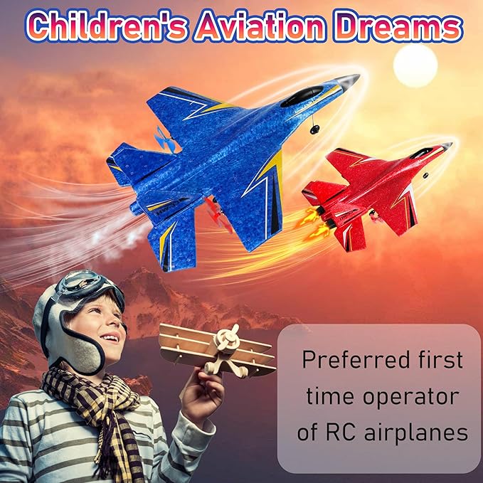 RC Plane Remote Control Glider Airplanes, 2.4 GHZ Remote Control Airplane with Auto Balance Gyro, with Light Strip, Beginner's Choice (Red)