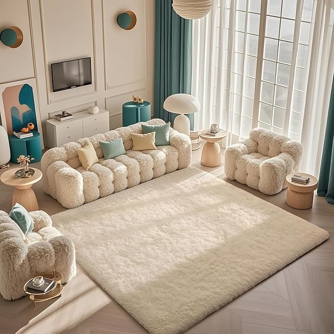 Ophanie Ivory Rugs for Living Room Bedroom, 5x8 Fluffy Fuzzy Furry Cream Carpet, Plush Soft Shaggy Bedside Indoor Floor Area Rug for Kids Girls Boys Baby Teen Dorm Nursery Home Decor Aesthetic
