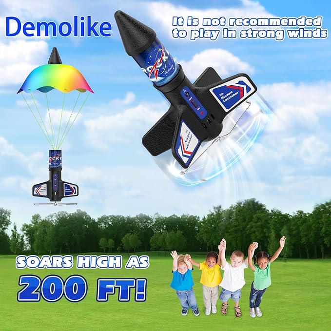 Rocket Launcher for Kids Automatic Launch 200 Feet Air Rocket Toy for Boy 10 Years Old Air Rocket with Safety Parachute and LED Outdoor Rocket Kits Toys Gifts for Kids Age 5 6 7 8 9 10 11 12