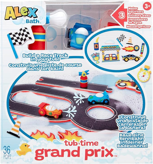 ALEX: Tub Time Grand Prix - 32 Piece Bath Time Toy Set, Car & Racetrack Playset, Foam Pieces, Water Squirting Cars, Water Toy, Kids & Toddlers Ages 3+