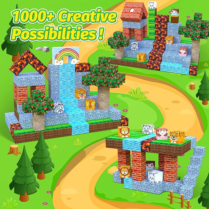 100pcs Magnetic Blocks Sparkling STEM Building Toys for 3+ Year Old Boys and Girls Upgraded Learning by Playing Games for Toddlers Kids, Sensory Gifts Kids Magnets Game