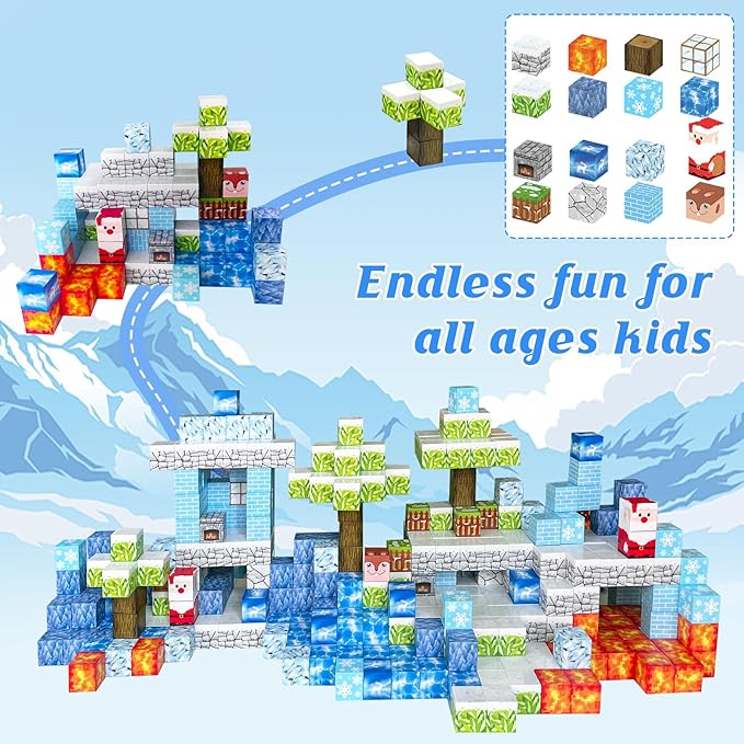 Magnetic Blocks - 110PCS Magnets Building Blocks World Set for Kids Ages 3-5 5-7 8-12, Magnetic Tiles Game Preschool Toys for 3 4 5 6 Year Old Girls Boys Gifts （Ice World）