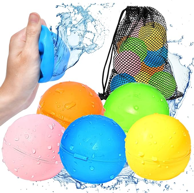 SOPPYCID Water Balloons Reusable Quick Fill - Self Sealing Silicone Water Balls for Kids with Mesh Bag, Outdoor Summer Fun Water Toys for Outdoor Activities, Summer Party, Water Park, Family Game