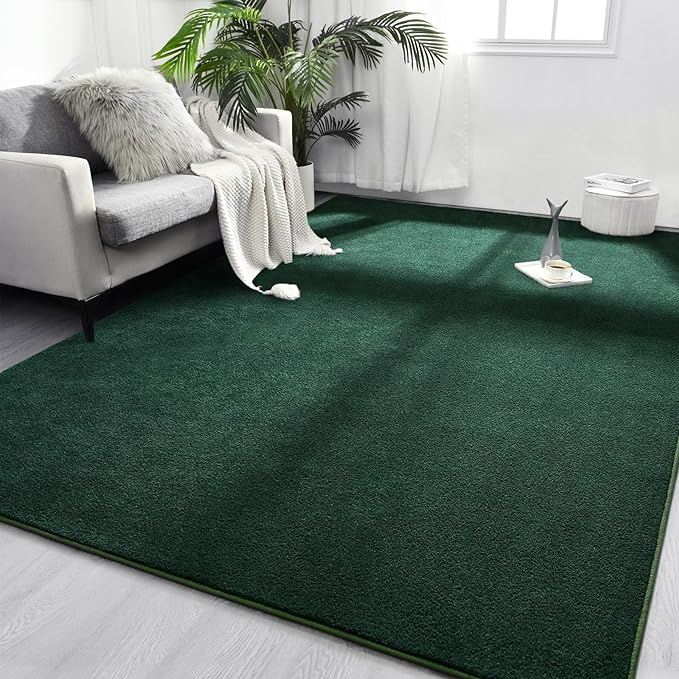 FlyDOIT Area Rugs for Bedroom Living Room, 7x10 Dark Green Super Soft Comfy Thickened Memory-Foam Indoor Carpets, Modern Aesthetic Minimalist Carpet for Boys Girls Adults Apartment Nursery Home Décor