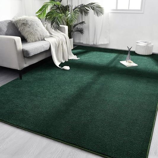 FlyDOIT Area Rugs for Bedroom Living Room, 7x10 Dark Green Super Soft Comfy Thickened Memory-Foam Indoor Carpets, Modern Aesthetic Minimalist Carpet for Boys Girls Adults Apartment Nursery Home Décor