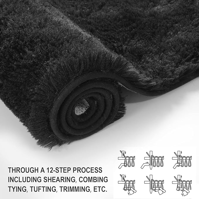 Vocrite Large Fluffy Rug for Bedroom, 5x8 Shaggy Black Shag Area Rug for Living Room, Non-Skid Fuzzy Faux Fur Carpet, Rectangular Plush Soft Rug for Nursery Classroom Playroom Dorm Home Decor