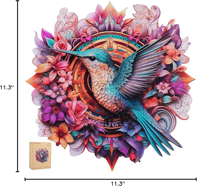 Hummingbird 200 Pieces Wooden Jigsaw Puzzles for Adults with Unique Irregular Shape Fun Challenging Bird Puzzles for Kids and Couples on Birthday,Children’s Day,Christmas 11.3"x 11.3"