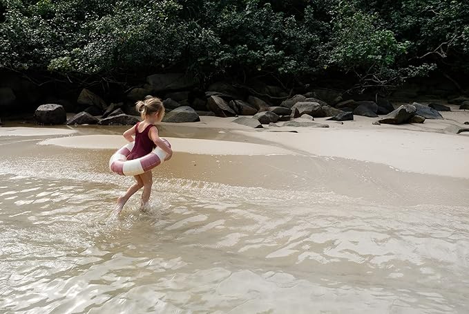 Petites-Pommes Pool Floats Kids for Toddlers - Durable Inner Tube, Handprinted Classic Striped Design Tire Tube Float, Soft Comfort Seaming, Packable Floats for Travel, Vintage Pink, 24 inch