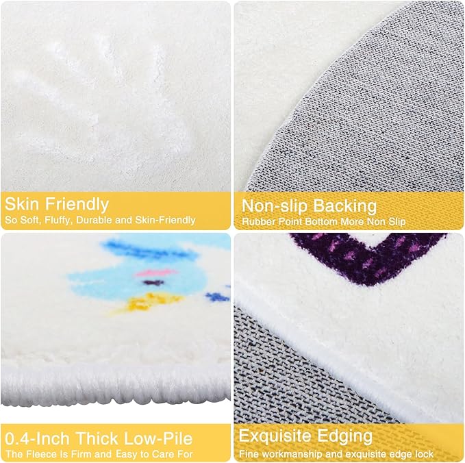 Round ABC Kids Rug,5.2 ft Animal Alphabet Playroom Rug,Washable Non-Slip Cute Nursery Rug for Kids Room,Educational Kids Play Rug Classroom Carpet for Playroom Kids Room Bedroom Decor