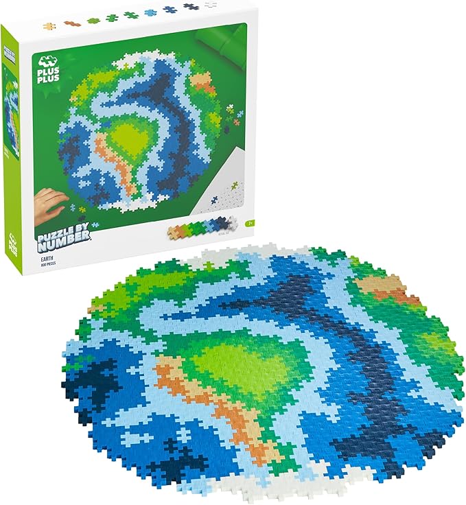 Plus Plus Puzzle by Number, 800 Piece Mini Interlocking Hashtag Color Blocks, 3D Pixel Art Kit for Kids - Earth