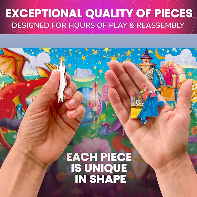 QUOKKA 4x60 Piece Puzzles for Kids Ages 4-6 – Glow-in-The-Dark Puzzles for Kids 4-8 I Unicorns, Mermaids, Fairy Tale I Fun Educational Toddler Puzzle for Boys and Girls – Educational Game Toys Gift