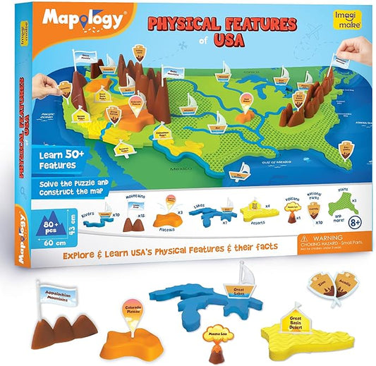 Imagimake Mapology Physical Features USA Puzzle | Mountains, National Parks, Rivers & Lakes 3D Puzzle for Kids 8-10 | Educational Toys | Classroom Must-Haves | Learning Gift for Kids Age 8-12