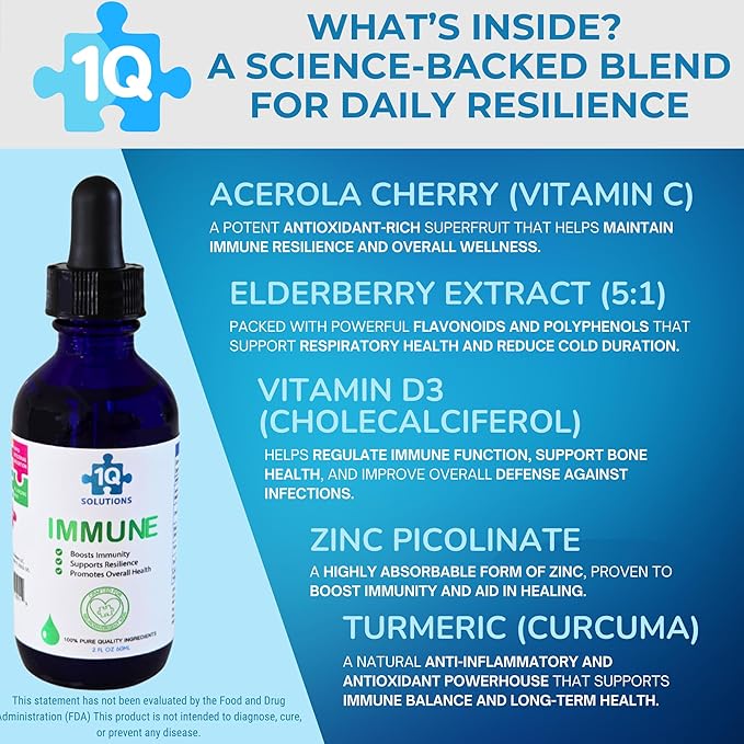 Immune - Kids Immune Support Liquid Drops with Elderberry Extract, Turmeric & Acerola Cherry | 100% Natural, Sugar Free, Vegan, Gluten Free & Non-GMO | Advance Absorption | Easy-to-Take |2 Fl Oz