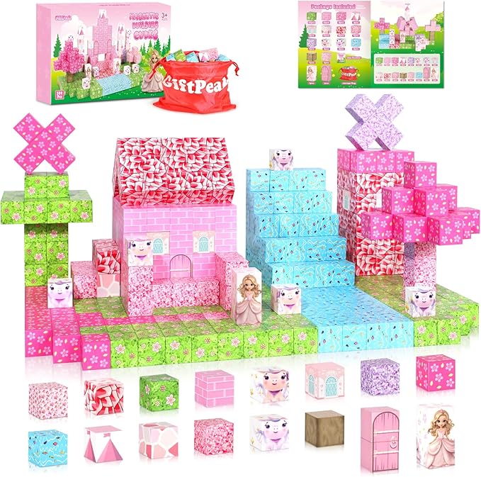 Magnetic Blocks - 100PCS Magnetic Blocks Princess Toys, Unicorn Building Cubes, STEM Montessori Sensory Education Toys for Christmas Birthday Gift Boys & Girls, for Kids Ages 3+