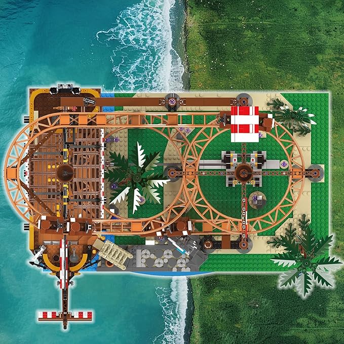 Roller-Coaster Building Set, Motorized Electric Pirate Ship Track, City Amusement Park Toy for Boy Girl Ages 6 7 8 9+, Birthday Gifts for Adult Kid Teen, Theme Construction Collection 2174pcs