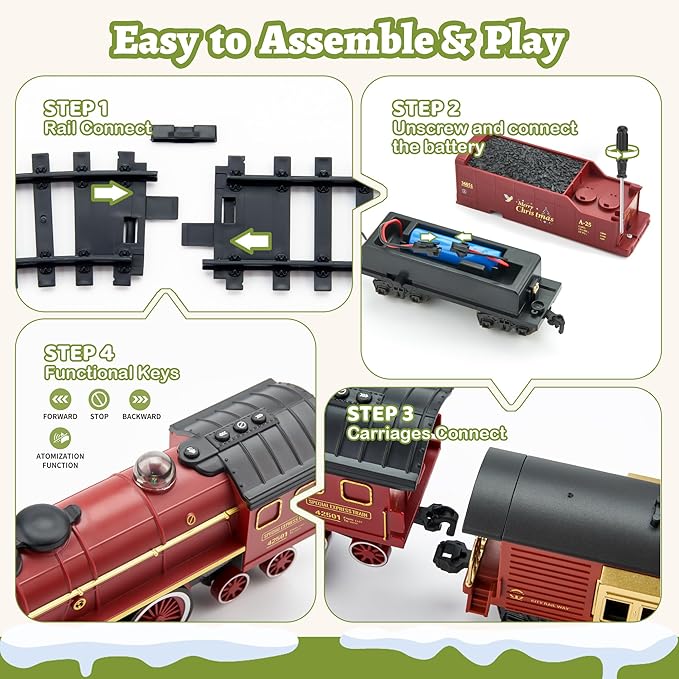 Train Set with Gift Case and Remote Control, Train Toys with Smoke, Light and Sound, Christmas Train Sets for Around The Tree, Toy Train Set for 3 4 5 6 7 8+ Years Old Boys Toddlers Gifts