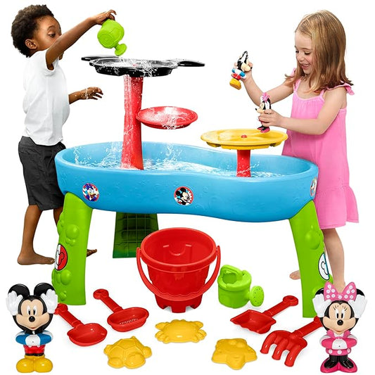 Disney Mickey Mouse Water Table by Delta Children| 3-Tier Water Play Table with 11-Piece Toy Set | Water Sensory Table + Summer Beach Toys for Outside Backyard for Toddlers Ages 2+, Blue