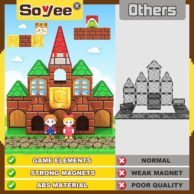 Magnetic Tiles Kids Games Toys Castle Adventure Magnetic Building Blocks Doll House Toys Construction Magnet Pretend Play Set for Boys & Girls 3-12 Year Old Christmas Birthday Gifts for Boys