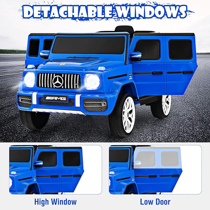 OLAKIDS 12V Kids Ride On Car, Licensed Mercedes Benz G63 Electric Vehicle with Remote Control, Double Open Doors, Music, Bluetooth, 2 Speeds, Wheels Suspension, Battery Powered Driving Toy (Navy)