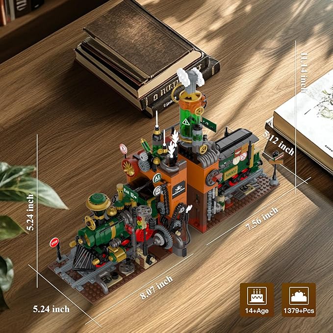 NUTCRACKER Retro Steam Train Building Set, 2 in 1 Medieval Train Station Building Model, Train Book Ends Bookshelf DIY Toy Building Set, Easter Birthday Gift for Adults Boys Girls (1379 Pieces)
