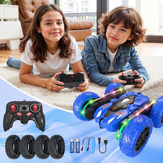 Remote Control Car RC Cars Stunt Upgraded Bilateral Strip Lights, 2.4GHz Outdoor Double-Sided Driving 360° Flips Rotating 4WD Rc Drift Truck Toy for Boys Girls Birthday Gift