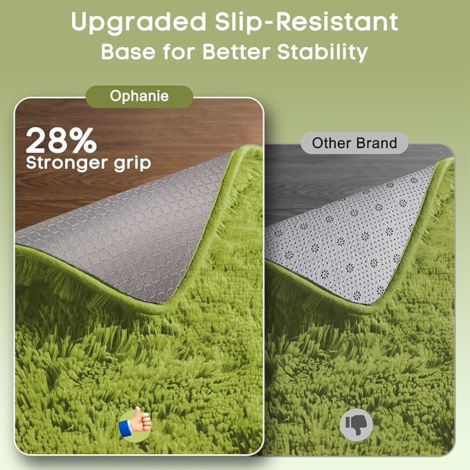 Ophanie Green Rug Grass Area Rugs for Bedroom, 4x6 Shag Fluffy Carpet, Fuzzy Furry Plush Soft Cute Kids Baby Girls Shaggy Bedside Indoor Floor Carpets for Teen Dorm Home Decor Aesthetic, Nursery