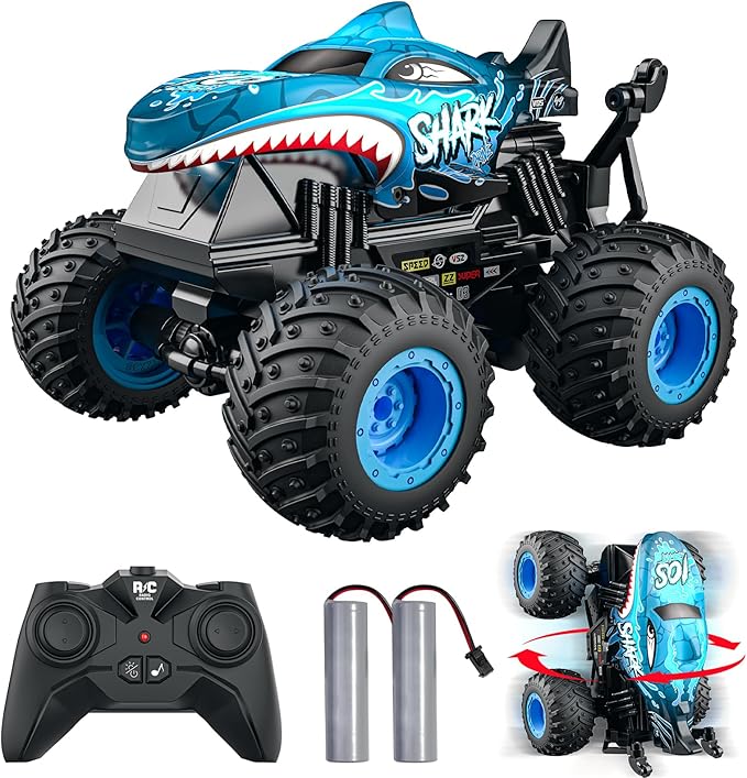 ACAMMZAR Remote Control Car, 2.4GHz Remote Control Monster Truck, RC Trucks 2 Battery 60 Mins+, RC Stunt Cars Toys with Light Sound, Indoor Outdoor All Terrain for Boys Kids Adults, Blue
