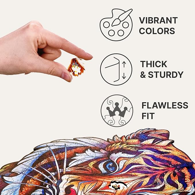 UNIDRAGON Original Wooden Jigsaw Puzzles - Lovely Tiger, 700 pcs, Royal Size 17.7"x22", Beautiful Gift Package, Unique Shape Best Gift for Adults and Kids