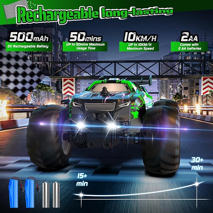 Remote Control Car, All-Terrain Remote Control Car for Boys, Rechargeable Rc Truck with LED, 1:20, 10KM/H, 2 Motors, 2.4GHZ, Speed Friendly, Sturdy, Rc Cars for Christmas, Kids, Beginner