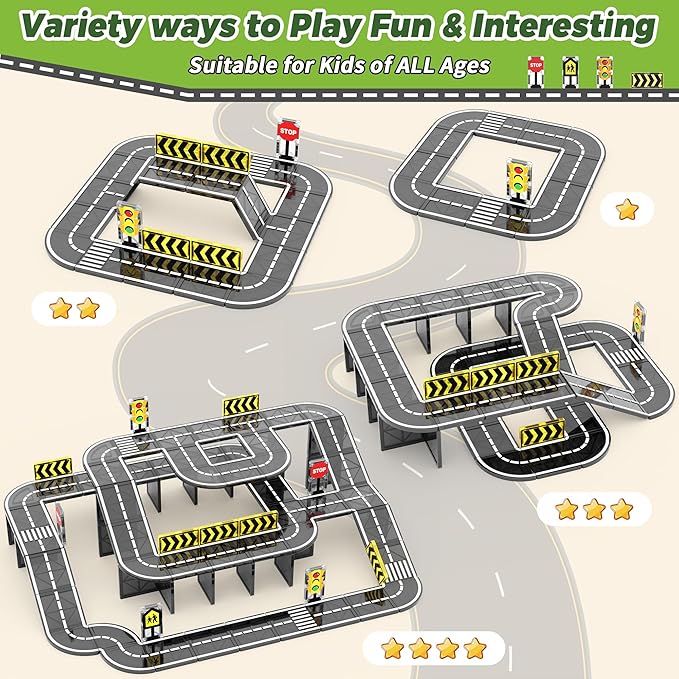 Magnetic Tiles Road Expansion Set, STEM Magnetic Building Blocks for Kids Ages 3-5 4-8 5-7, Preschool Learning Sensory Kids Toys for Toddler Birthday