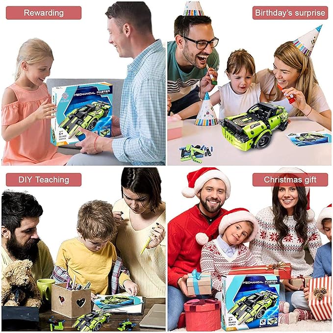 STEM Building Toys for Kids, 335 Piece Building Kit 2 in 1 Remote Control Racing Car Snap Together Engineering Kits Early Learning Racecar Building Blocks Best Gift for 6＋Year Old Boys and Girls