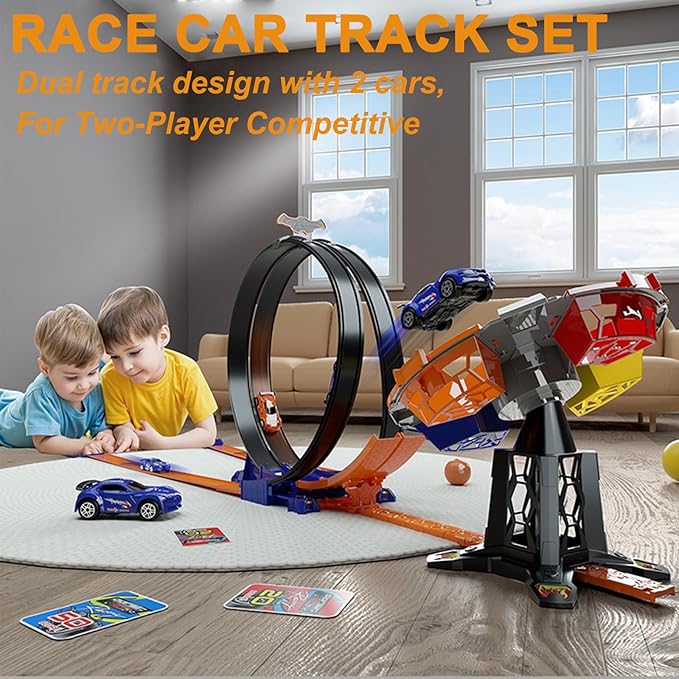Race Track Sets, Two-Player Competitive Car Race Track Toys for Kids, 2 High Speed Race Cars, 360° Loop Track Car Toys for Boy Girls Christmas Birthday Gift (B Race Car Set)