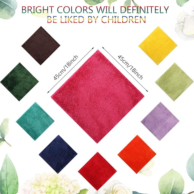 10 Pcs Kids Carpet Square Seats Soft Rainbow Floor Rug Mats Warm Colorful Hemming Floor Rug Cushions for Classroom Group Story Activity Home Play Area(18 Inch,Cute Color)