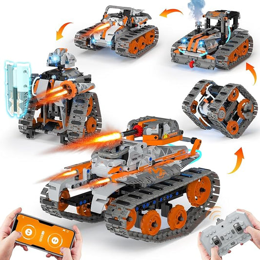 5in1 STEM Building Toys for Kids 6-14, Remote & APP Controlled Mech Robots/Heavy Tanks/Tracked Racer STEM Building Kit for Kid Science Learning, 552 Pcs DIY Building Blocks Set Gifts for Boys & Girls