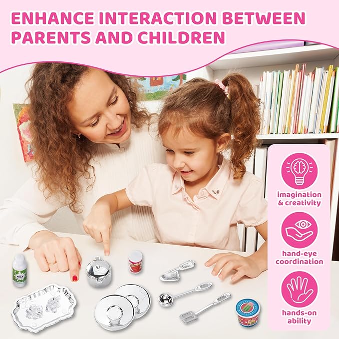 56PCS 5-in-1 Kids Kitchen & Dollhouse Playset – 51 Accessories & 5 Modular Setups, Realistic Lights & Sounds, Easy Assembly Pretend Cooking Toy for Girls Ages 3+