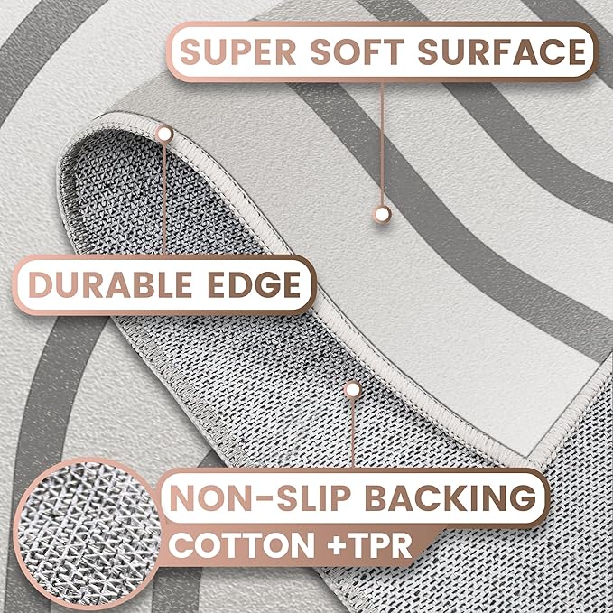 Washable 5x7 Modern Area Rug for Living Room, Grey White Minimalist Artistic Abstract Large Rug, Ultra Thin Low Pile Lightweight Soft Indoor Carpet with Nonslip Backing for Home Bedroom Kids Play Room