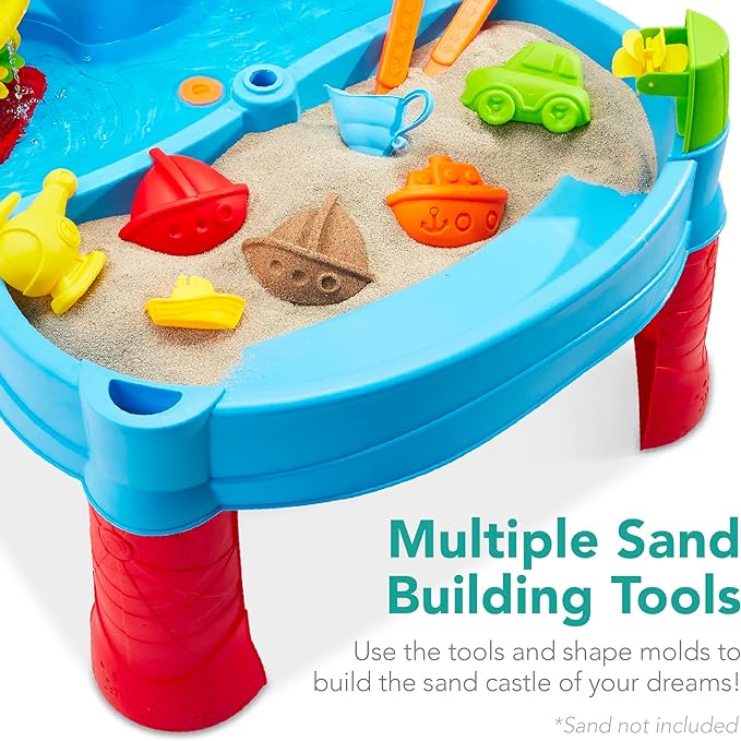 Best Choice Products Kids Sand & Water Outdoor Activity Table, Childs 2-in-1 Play Set w/ 18 Accessories, Adjustable Umbrella, 120 Capacity