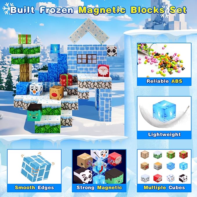 100PCS Magnetic Building Blocks for Kids, Chirstmas Build Magnet World Set for 3-10 Years Old Boys & Girls Magnetic Building Toys for Toddler (XMS)