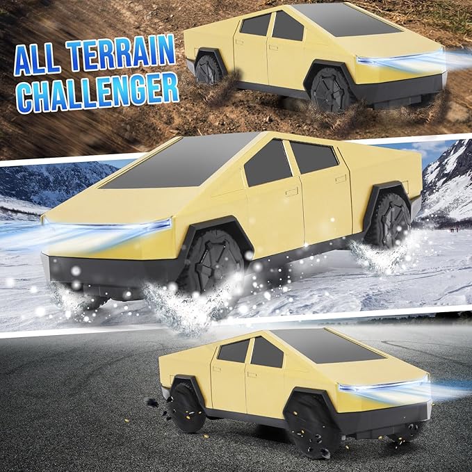 Remote Control Pickup Truck, 1/24 Scale Racing Car Model, Rechargeable Battery & Light and Loadspace, for Adults and Boys (Gold)